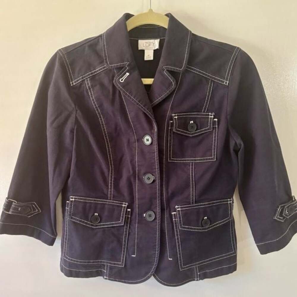 ANN TAYLOR Loft Jean Blazer/Jacket 3/4 Sleeve Blue w/White Thread Women’s Sz 6P